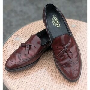 Dark Academia Oxblood Wingtip Tassel Loafers Hanover USA MasterFlex Leather 8D